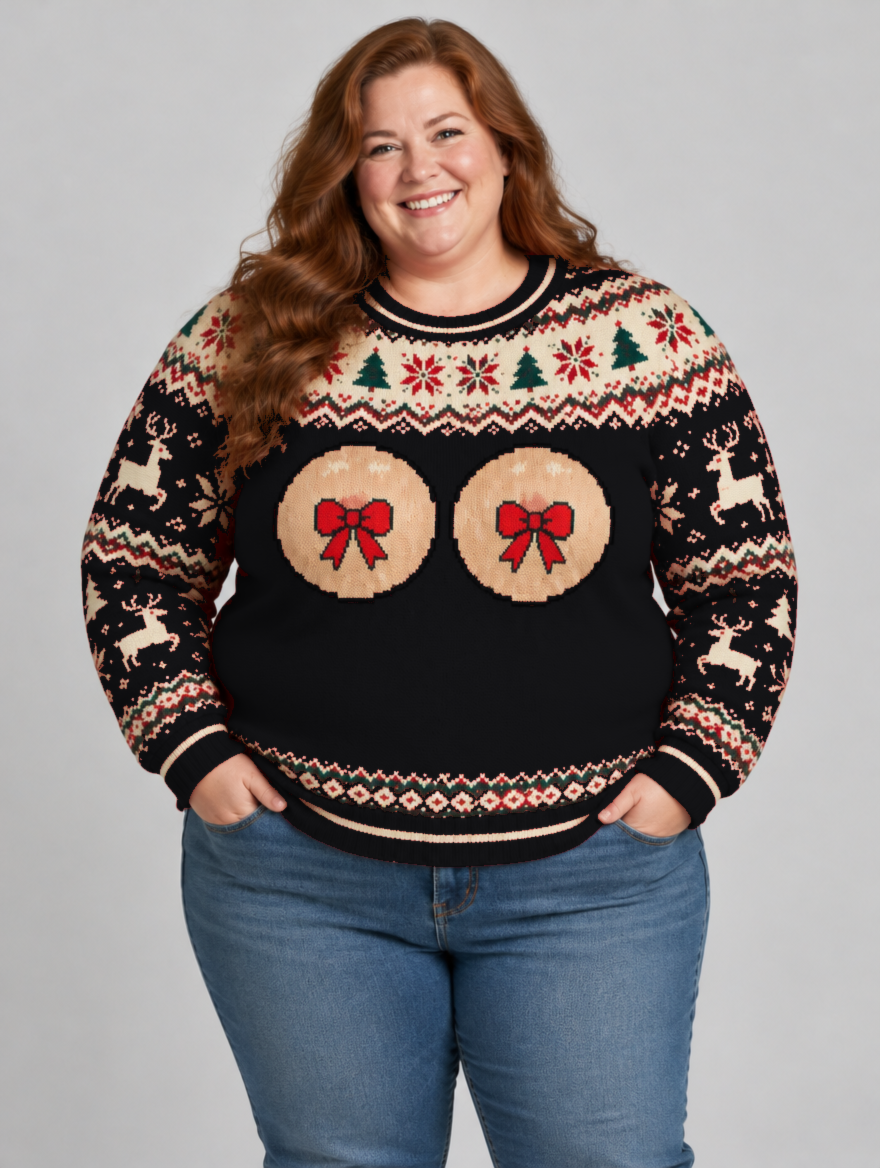 Bald Claus Mrs. Claus ugly Christmas sweater – Black – size 2XL