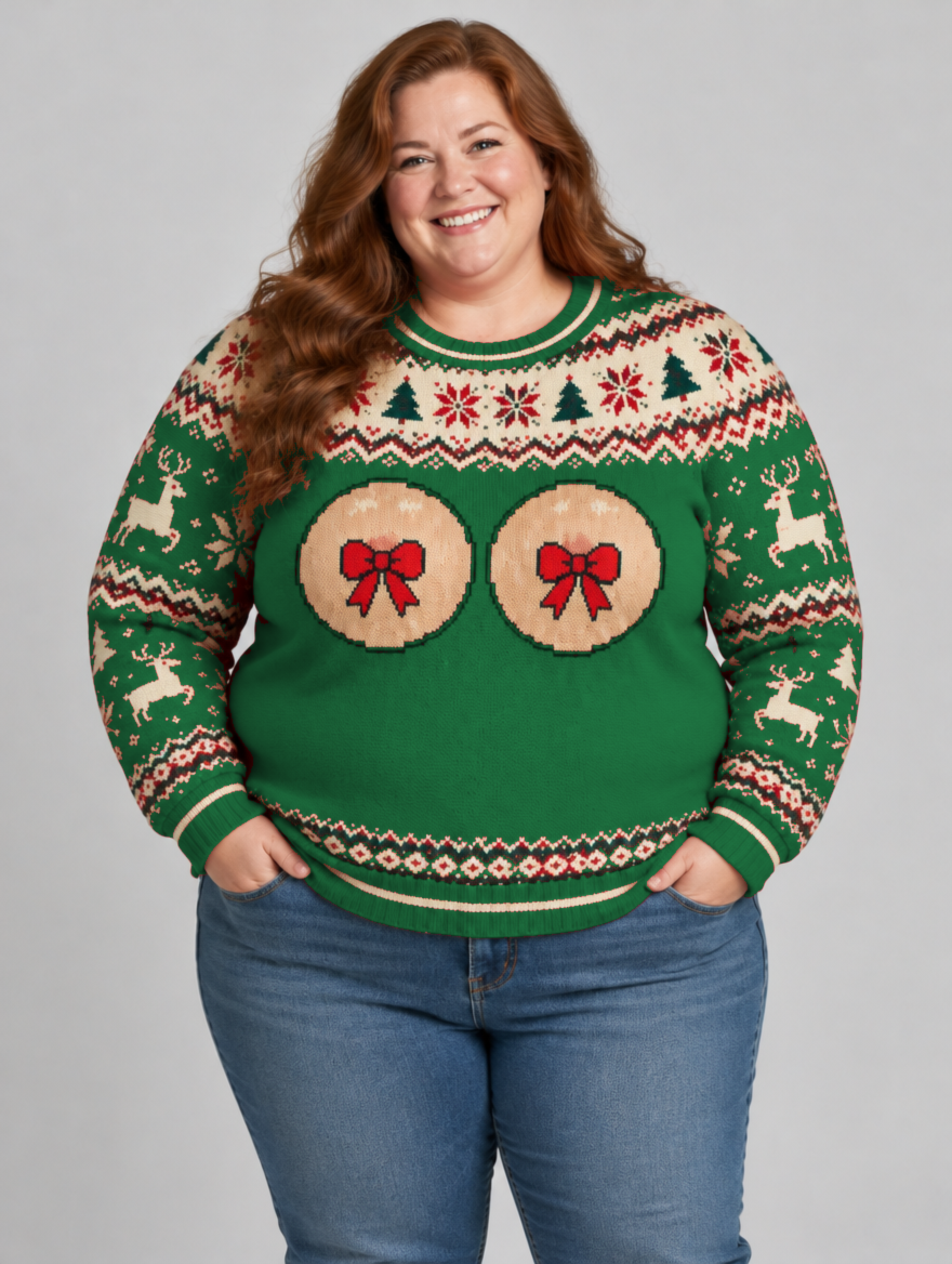 Bald Claus Mrs. Claus ugly Christmas sweater – Green – size 2XL