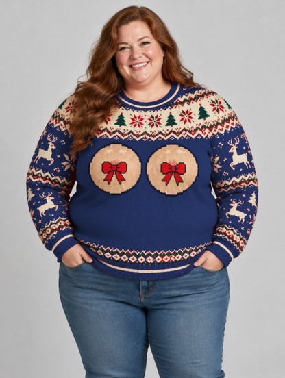 Bald Claus Mrs. Claus ugly Christmas sweater – Navy Blue – size 2XL
