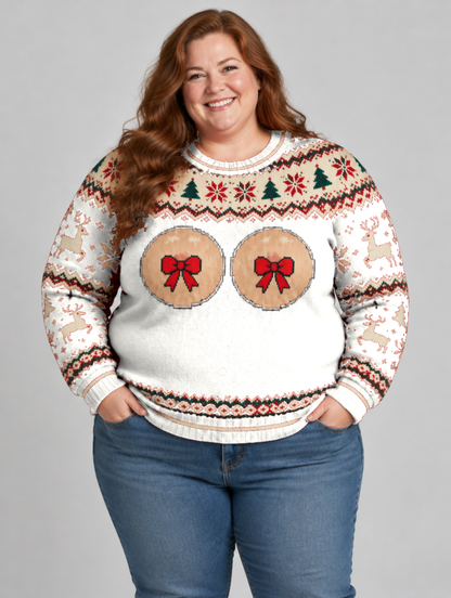 Bald Claus Mrs. Claus ugly Christmas sweater – White – size 2XL