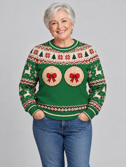 Bald Claus Mrs. Claus ugly Christmas sweater – Green – size L