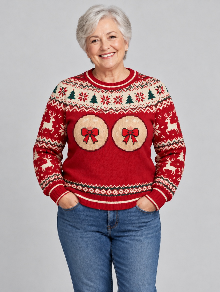 Bald Claus Hers ugly Christmas sweater – size L