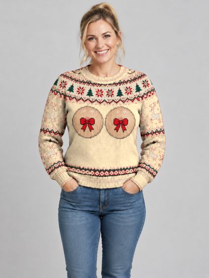 Bald Claus Mrs. Claus ugly Christmas sweater – Beige – size M