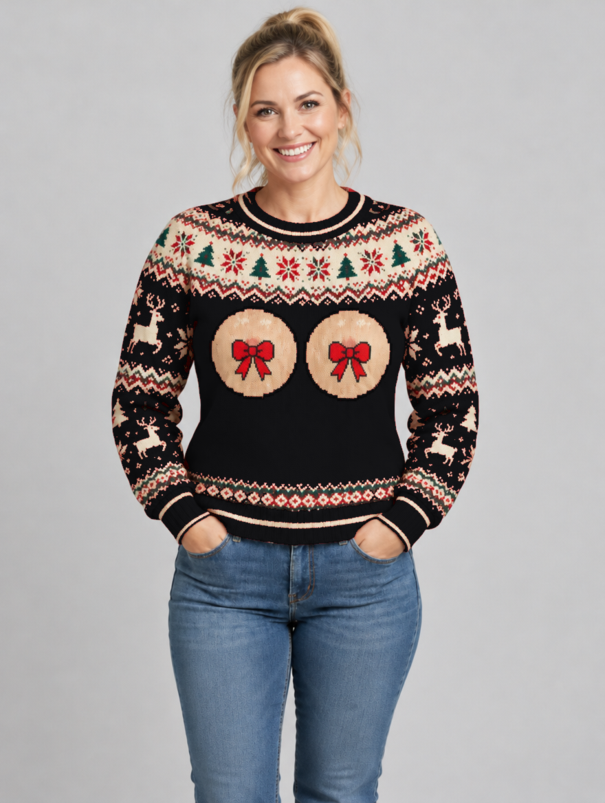 Bald Claus Mrs. Claus ugly Christmas sweater – Black – size M