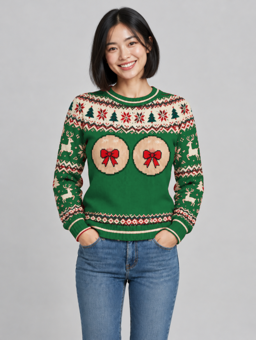 Bald Claus Mrs. Claus ugly Christmas sweater – Green – size S