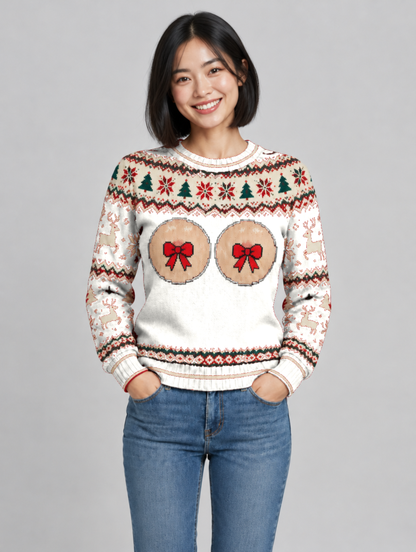 Bald Claus Mrs. Claus ugly Christmas sweater – White – size S