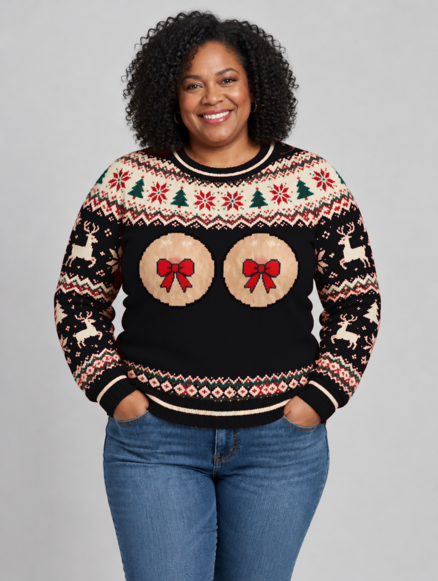 Bald Claus Mrs. Claus ugly Christmas sweater – Black – size XL