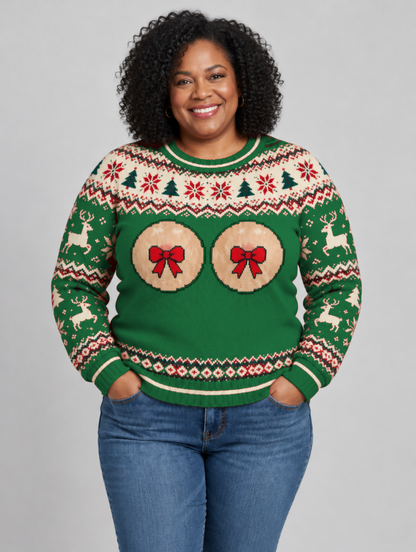 Bald Claus Mrs. Claus ugly Christmas sweater – Green – size XL