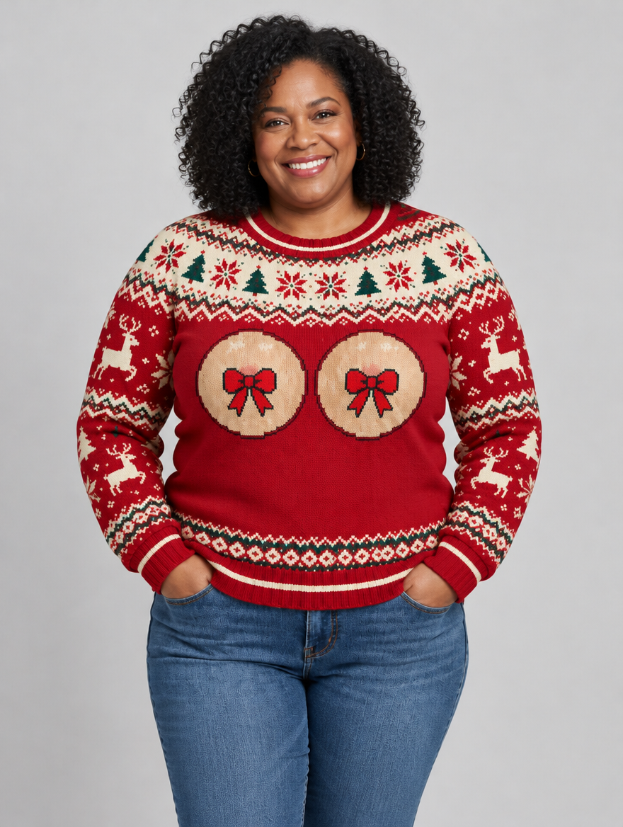 Bald Claus Hers ugly Christmas sweater – size XL