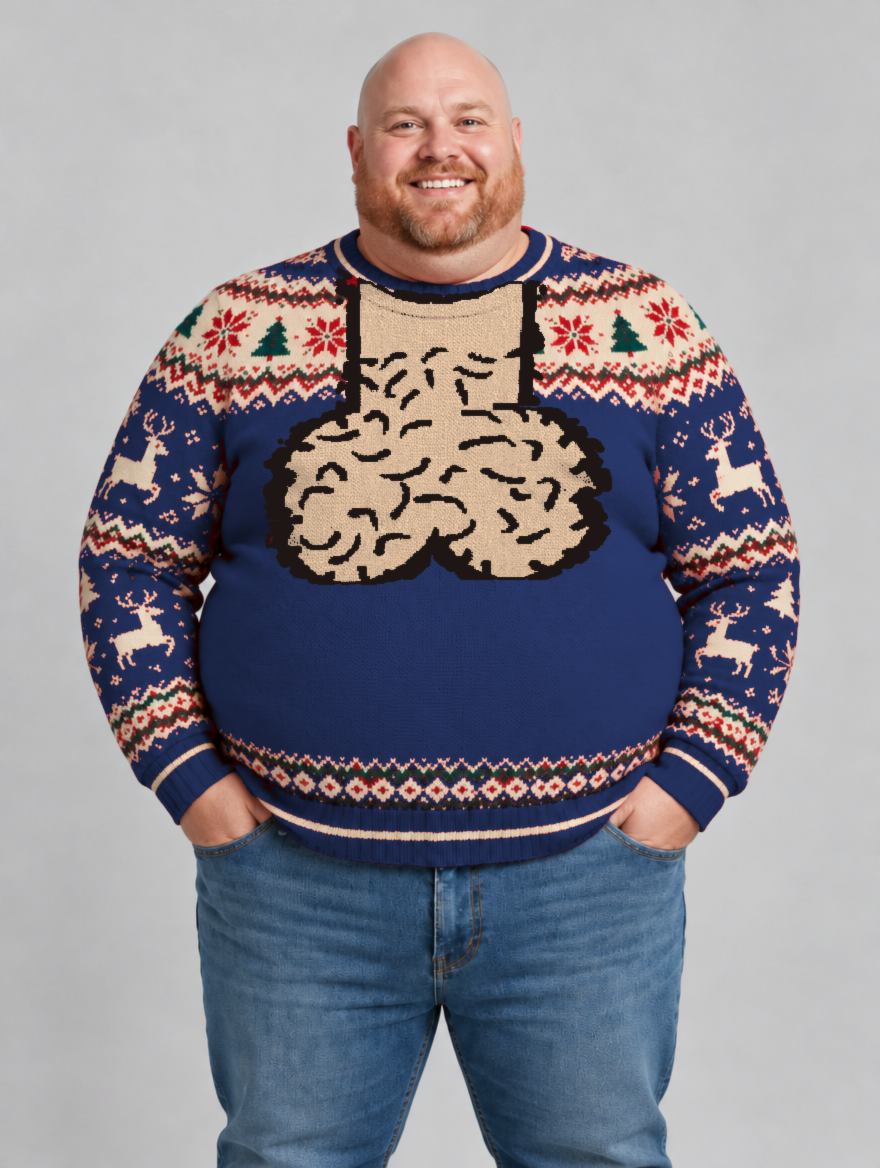 Bald Claus Mr. Claus ugly Christmas sweater – Navy Blue – size 2XL