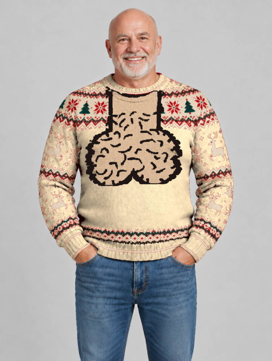 Bald Claus Mr. Claus ugly Christmas sweater – Beige – size L