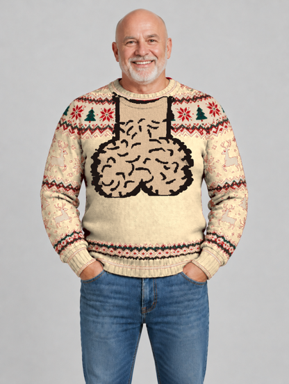 Bald Claus Mr. Claus ugly Christmas sweater – Beige – size L