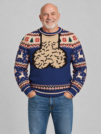 Bald Claus Mr. Claus ugly Christmas sweater – Navy Blue – size L