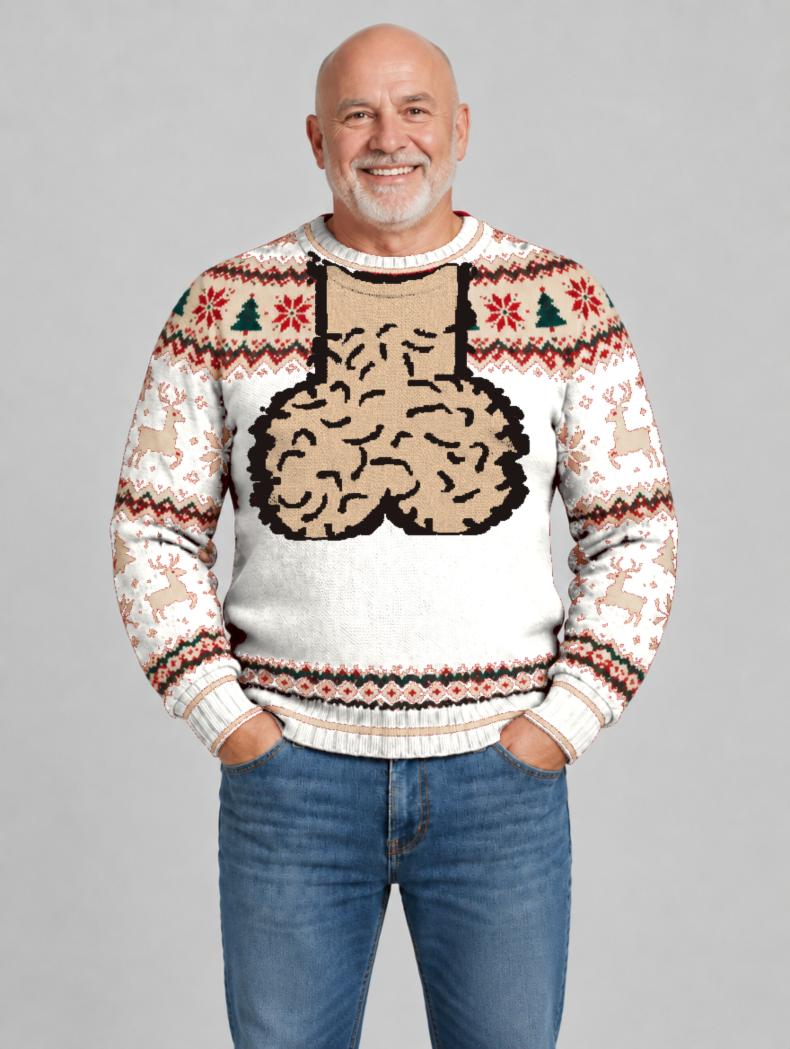 Bald Claus Mr. Claus ugly Christmas sweater – White – size L