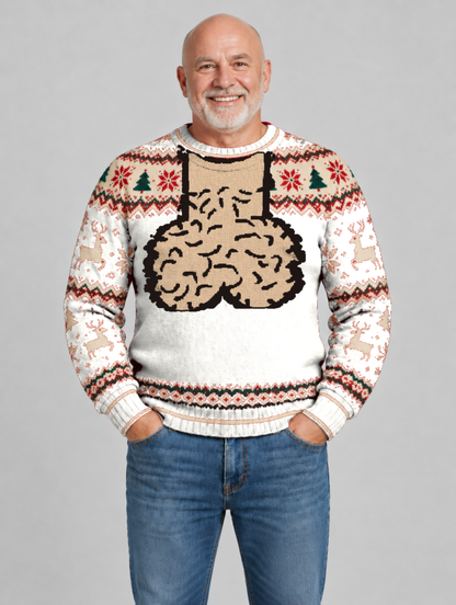 Bald Claus Mr. Claus ugly Christmas sweater – White – size L