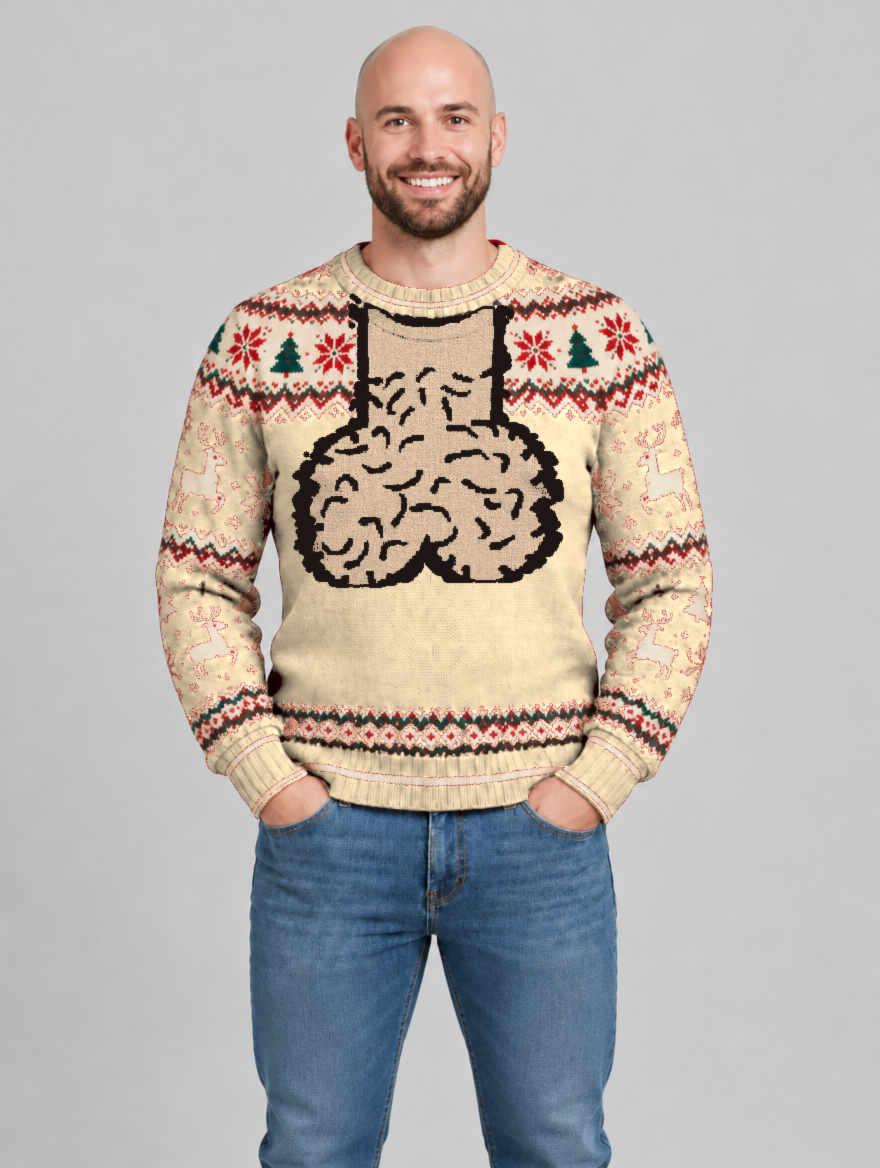 Bald Claus Mr. Claus ugly Christmas sweater – Beige – size M