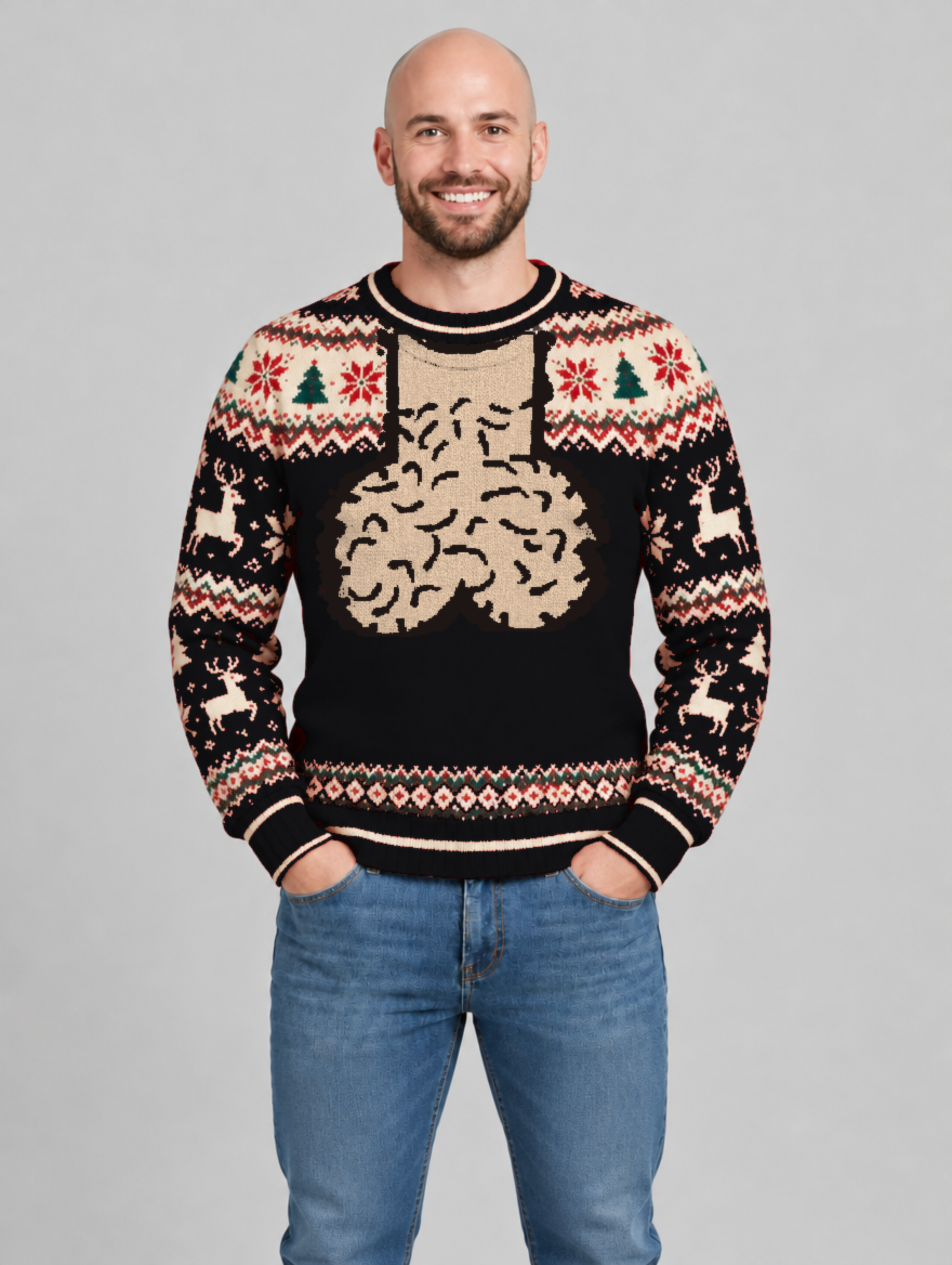 Bald Claus Mr. Claus ugly Christmas sweater – Black – size M