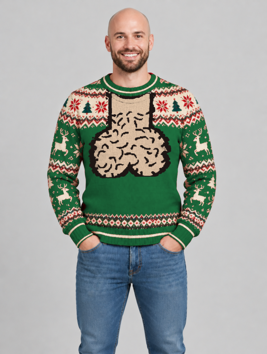 Bald Claus Mr. Claus ugly Christmas sweater – Green – size M