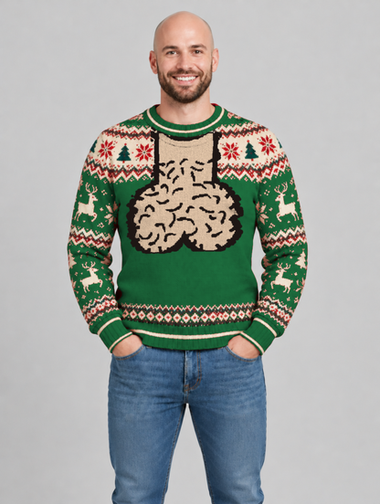 Bald Claus Mr. Claus ugly Christmas sweater – Green – size M