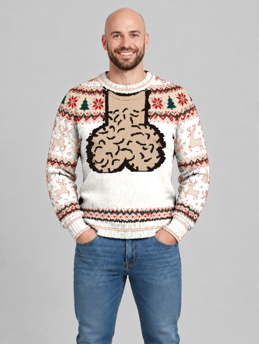Bald Claus Mr. Claus ugly Christmas sweater – White – size M
