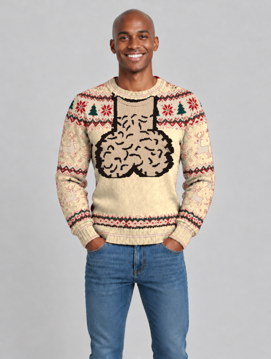 Bald Claus Mr. Claus ugly Christmas sweater – Beige – size S