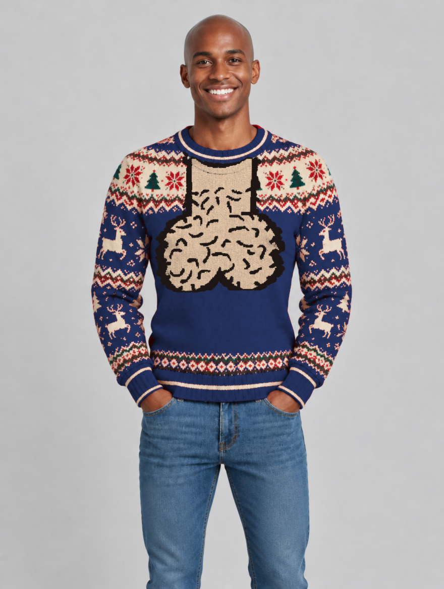 Bald Claus Mr. Claus ugly Christmas sweater – Navy Blue – size S