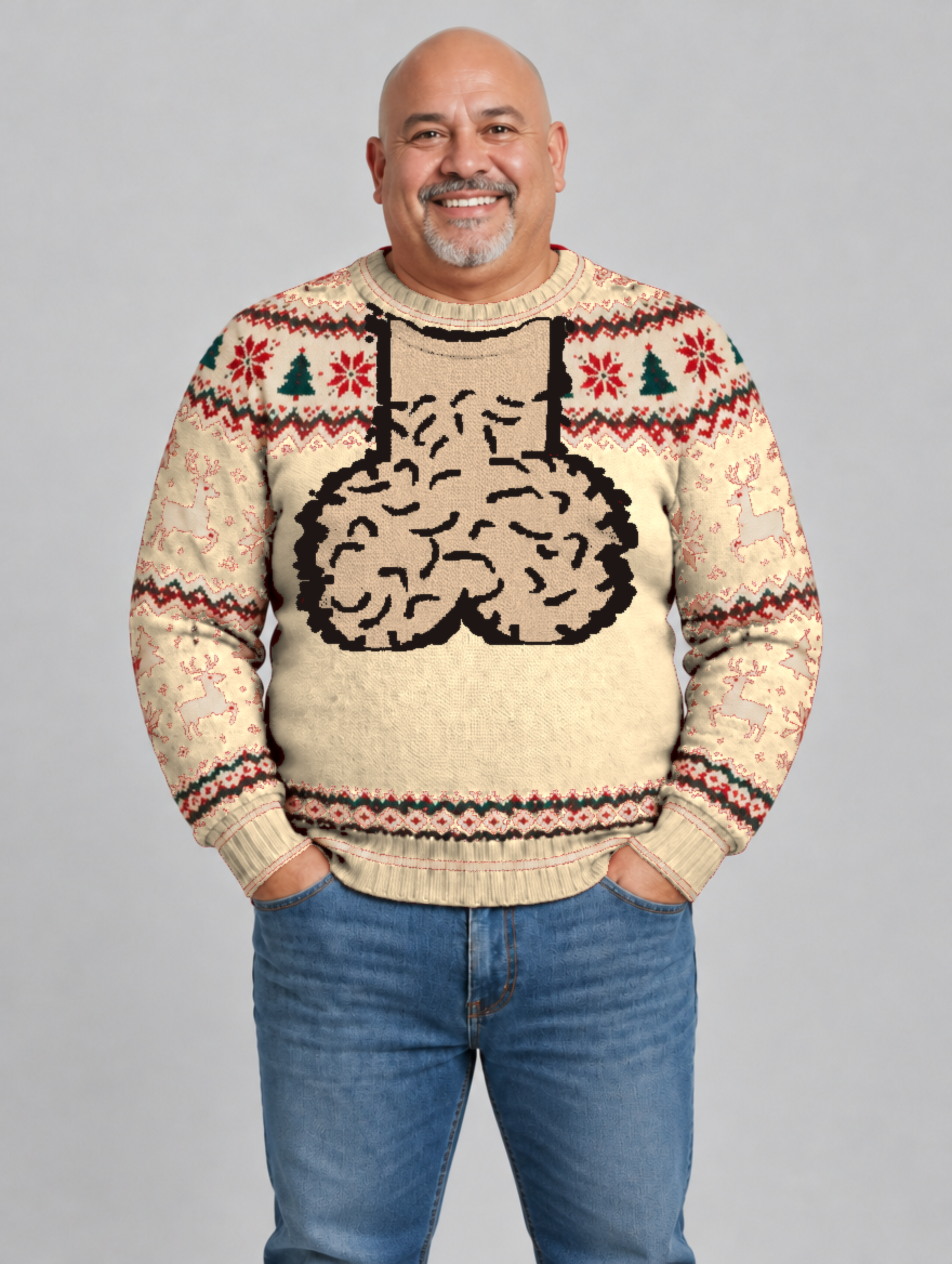 Bald Claus Mr. Claus ugly Christmas sweater – Beige – size XL