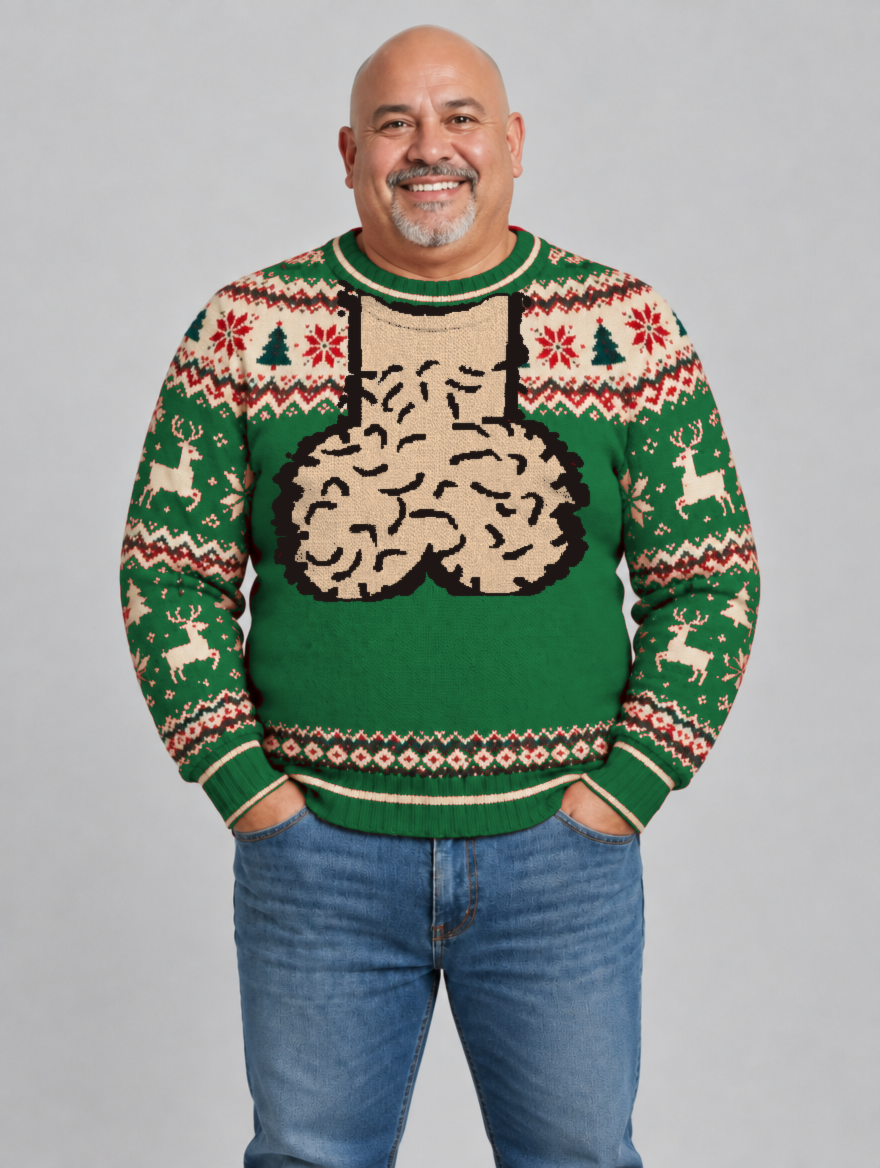 Bald Claus Mr. Claus ugly Christmas sweater – Green – size XL