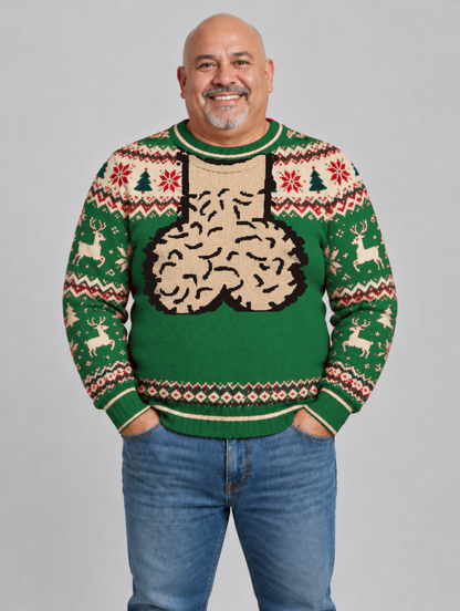 Bald Claus Mr. Claus ugly Christmas sweater – Green – size XL