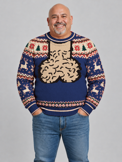 Bald Claus Mr. Claus ugly Christmas sweater – Navy Blue – size XL