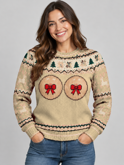 Bald Claus Mrs. Claus ugly Christmas sweater – Beige