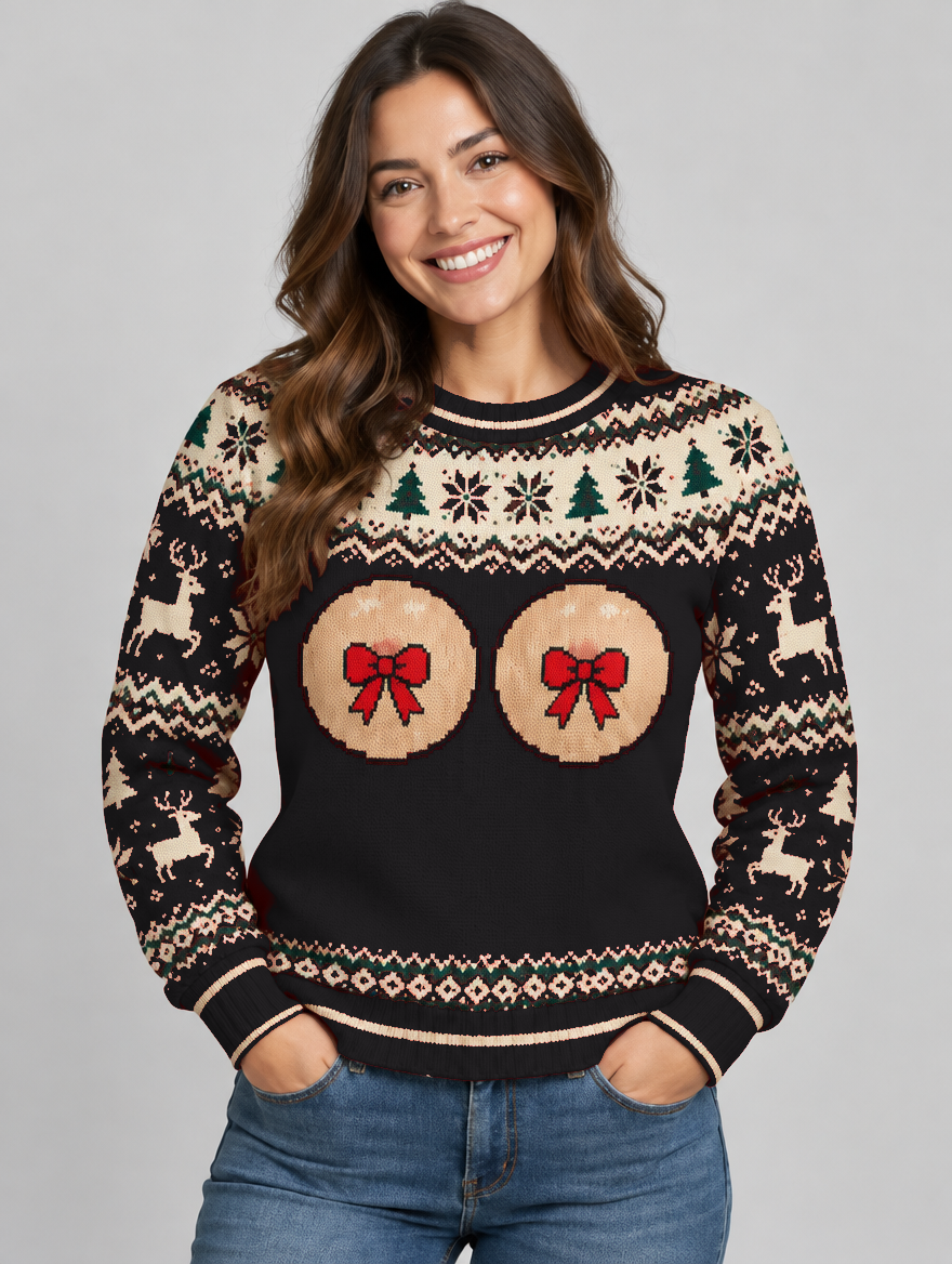 Bald Claus Mrs. Claus ugly Christmas sweater – Black