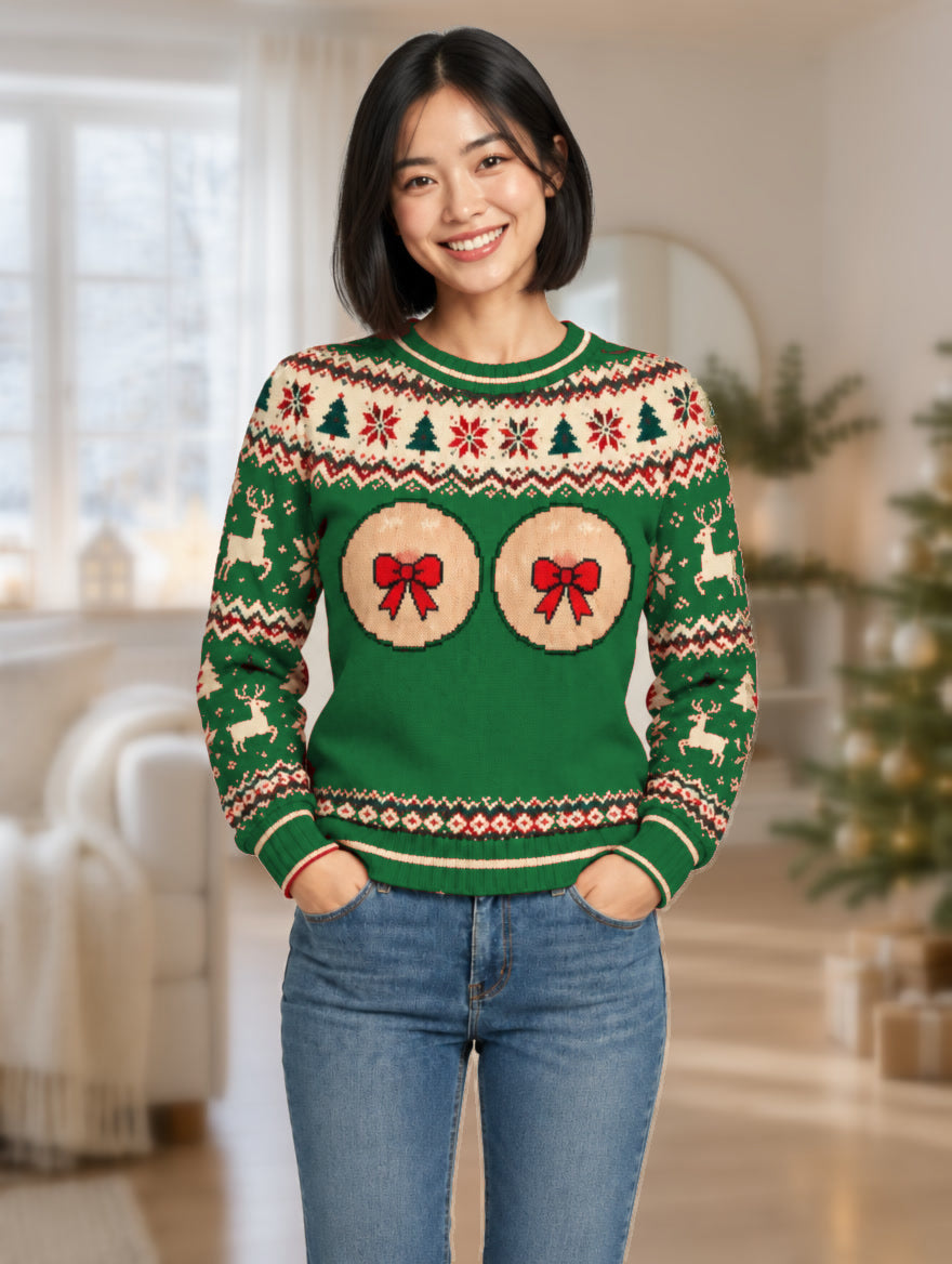 Bald Claus ugly Christmas sweater