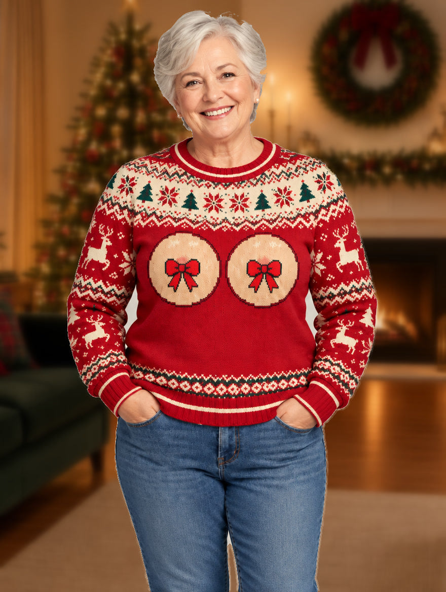 Bald Claus ugly Christmas sweater